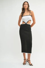 Ribbed Knit Color Block Cutout Midi Dress Mable
