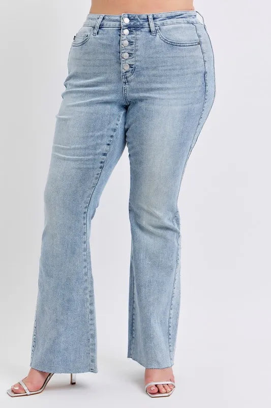 Mid Rise Rhinestone Side Panel Detail Flare Jeans Judy Blue