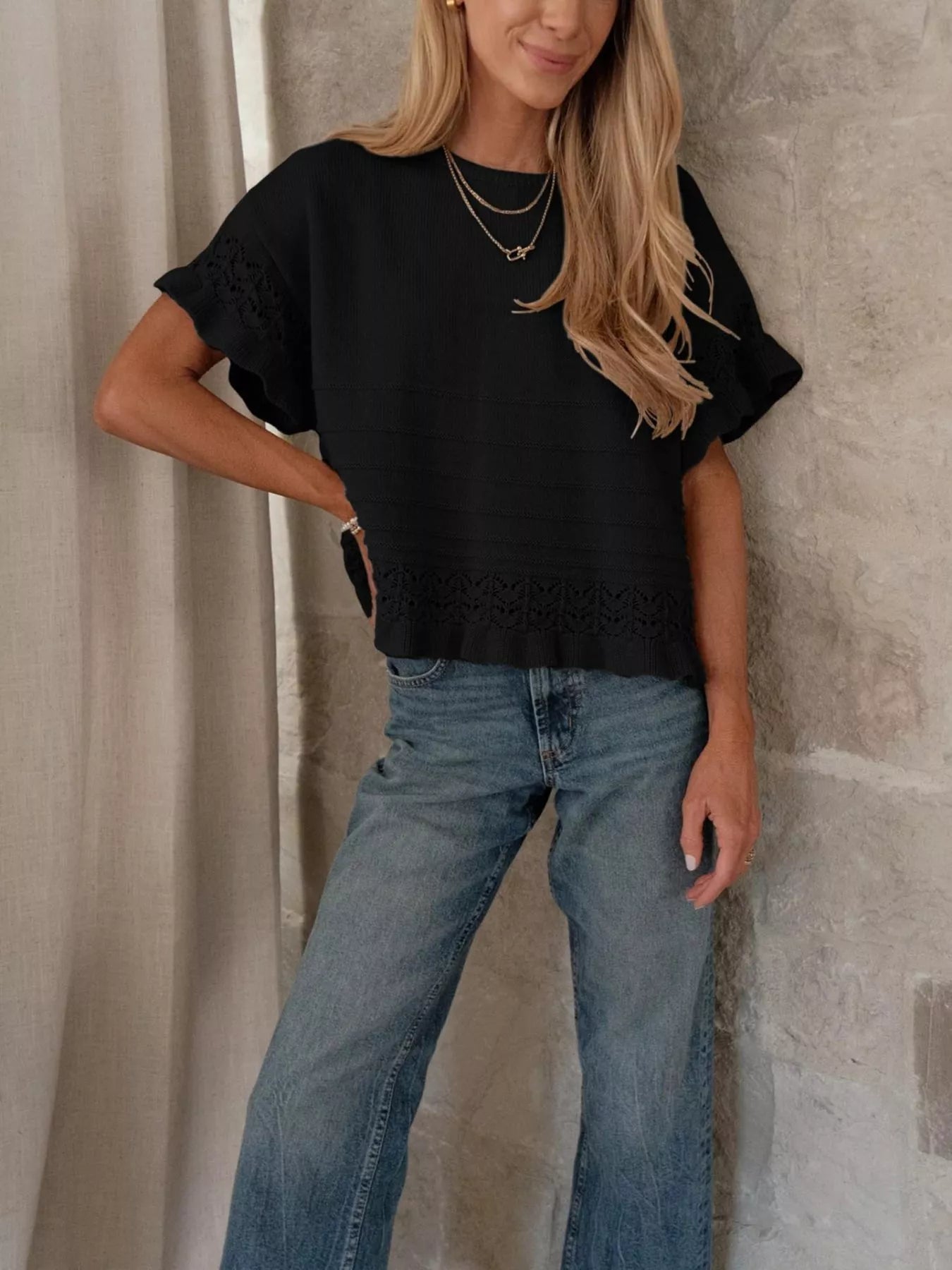 Lace Trimmed Knit Top Simmer & Fay
