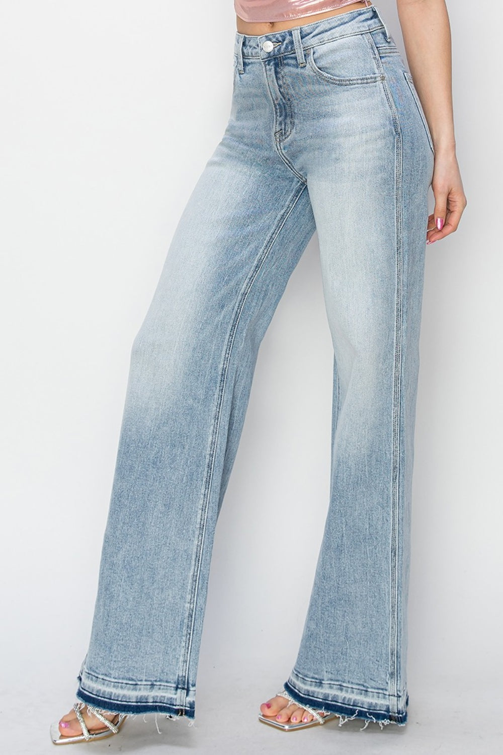 Raw Hem High Rise Wide Leg Jeans Risen   