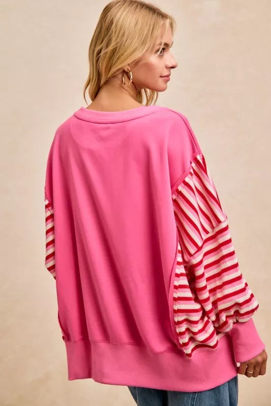 French Terry Stripe Combo Sweatshirt with Open Seam BiBi