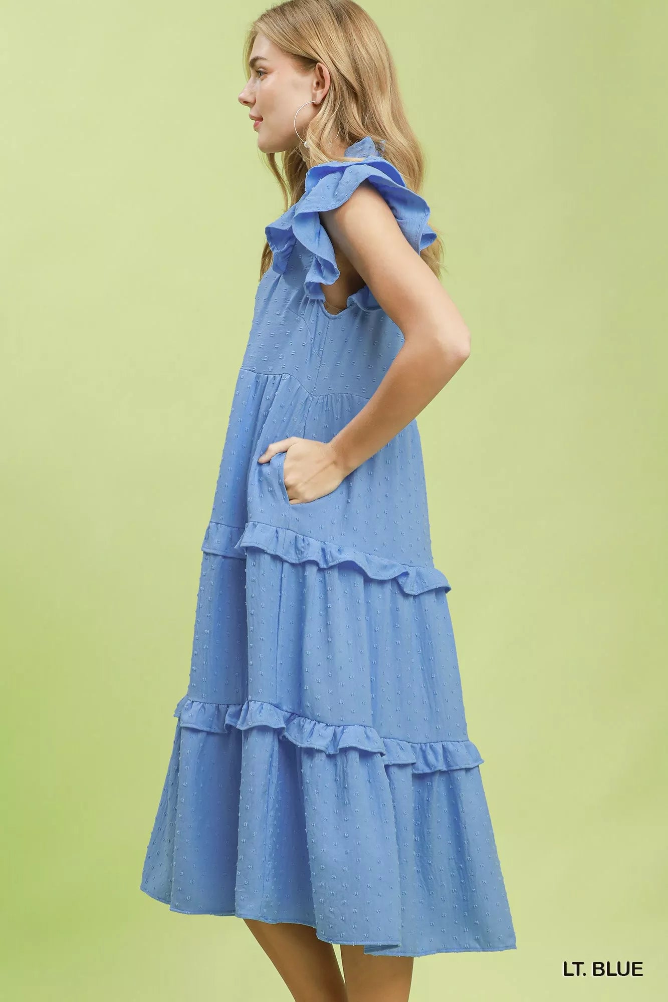 Textured Ruffle Sleeve Tiered Midi Dress Umgee