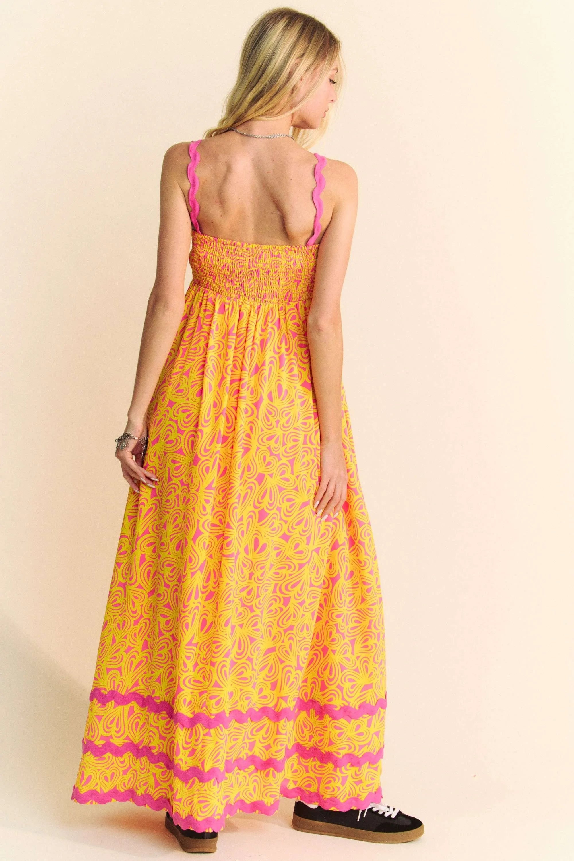 Geo 2 Tone Printed Wavi Trim Tiered Maxi Dress Davi & Dani