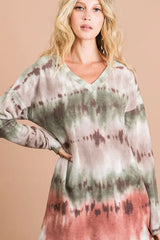 Brushed Tie Dye Looking Print V Neck Top BiBi
