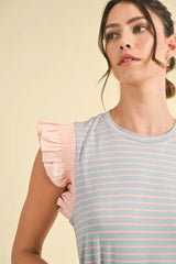 Mix Media Ruffle Sleeve Striped Knit Top Annie Wear