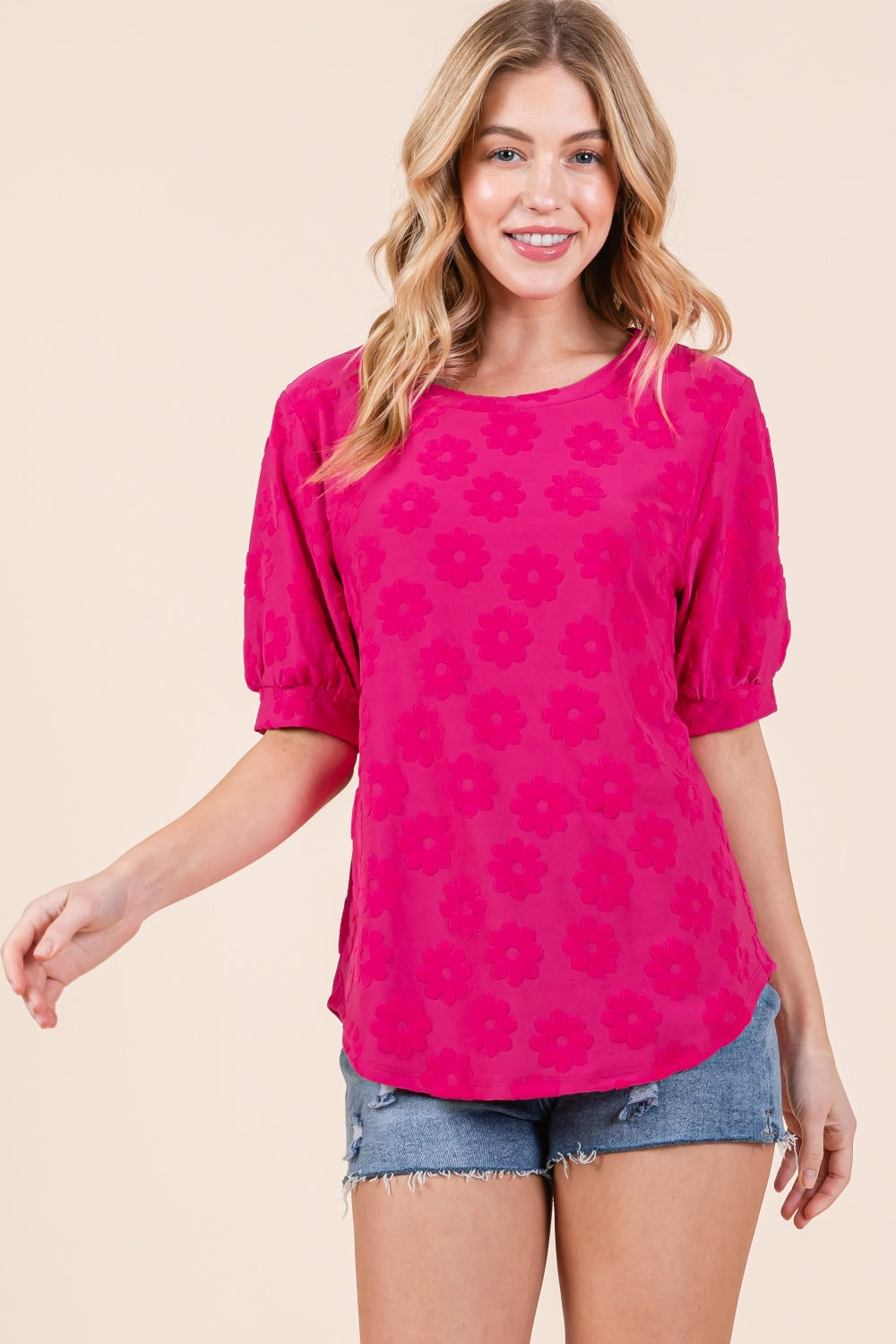 Textured Floral Pattern Top BomBom