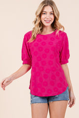 Textured Floral Pattern Top BomBom