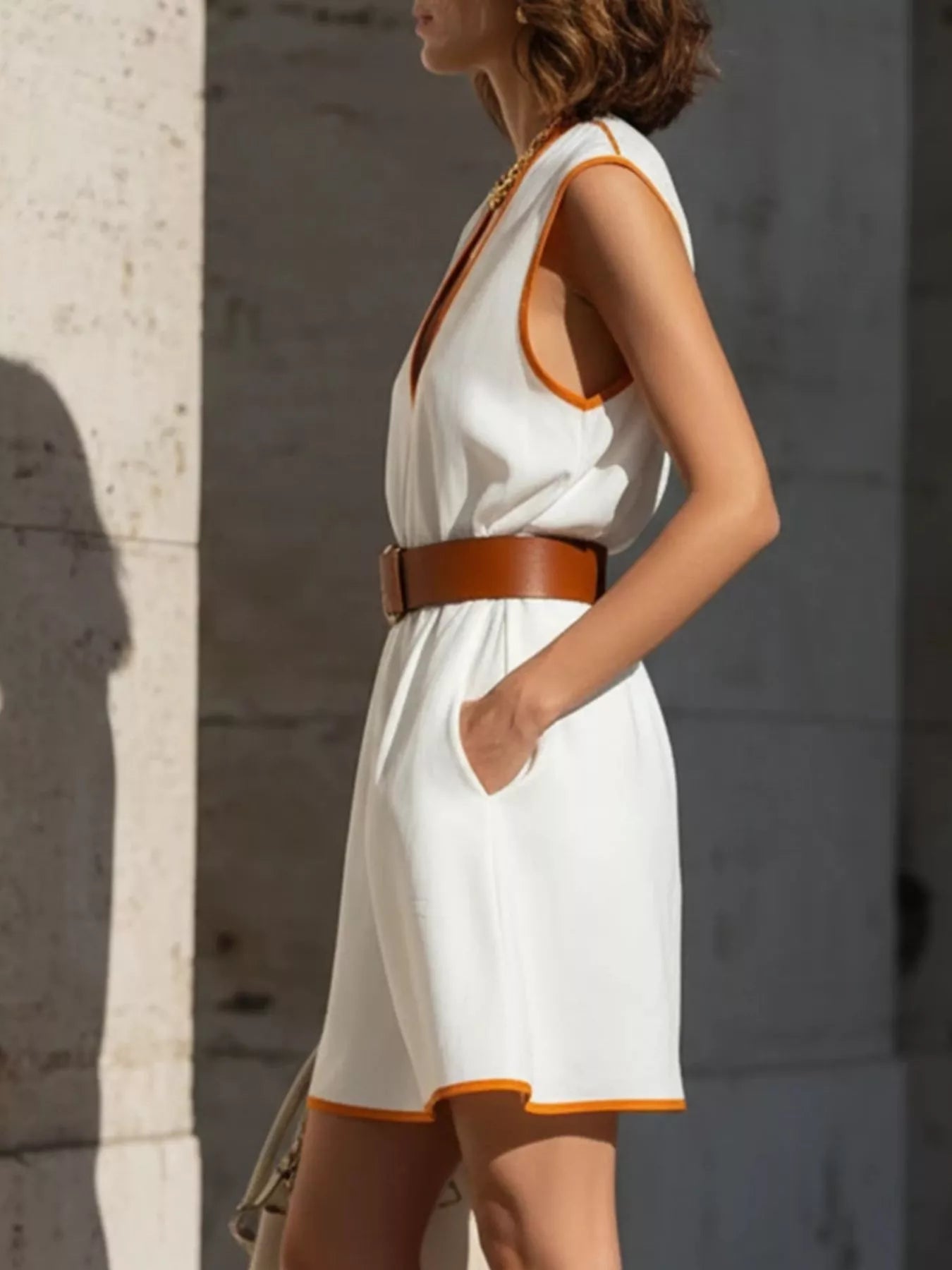 Contrast Trim V-Neck Sleeveless Dress Simmer & Fay