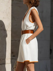 Contrast Trim V-Neck Sleeveless Dress Simmer & Fay