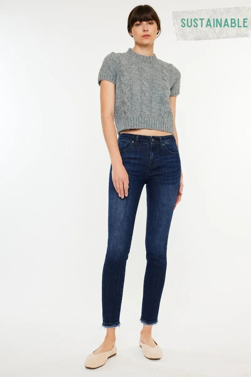 High-Rise Slim Fit Raw Hem Ankle Jeans Kancan