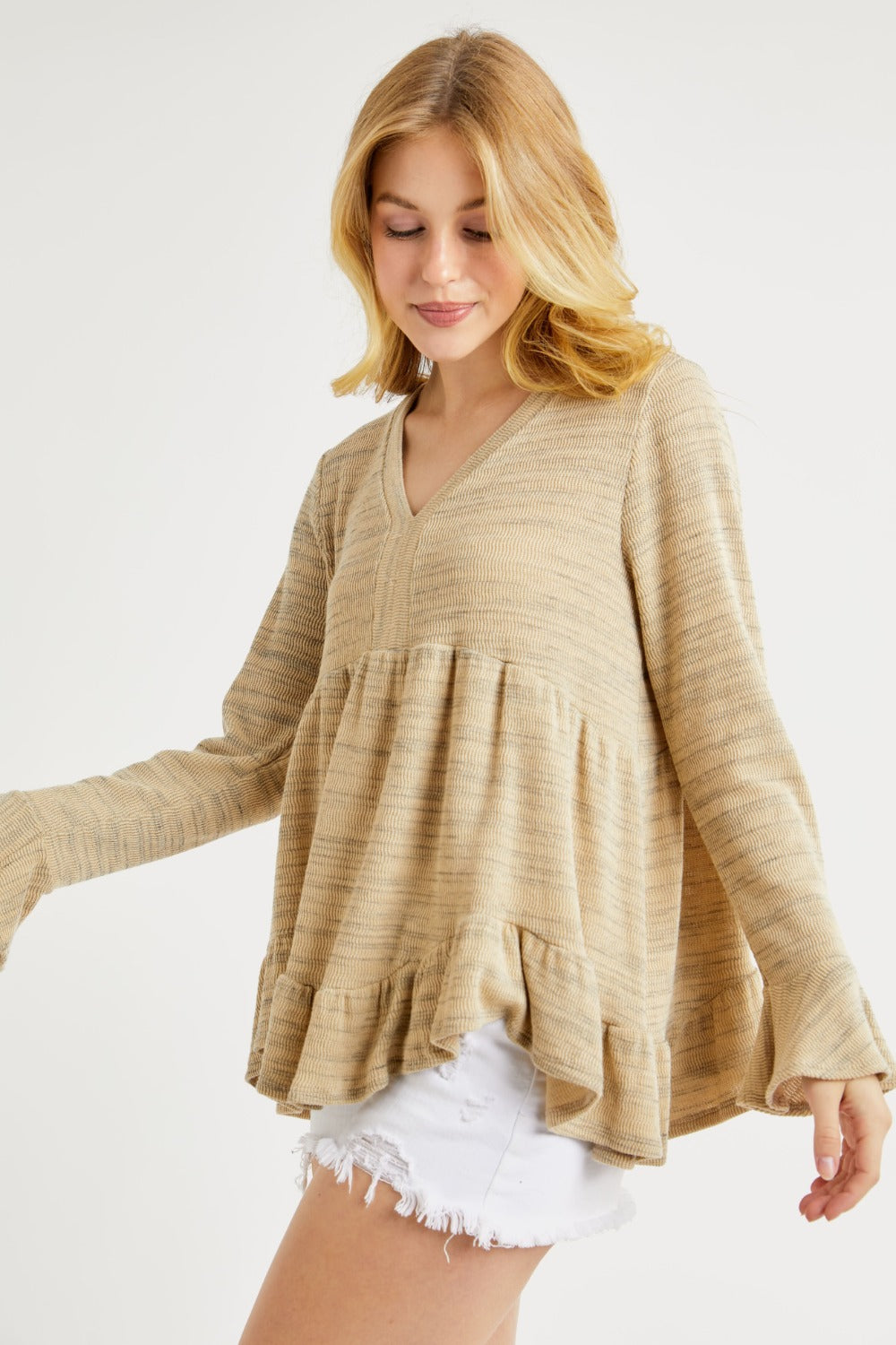 V-Neck Flounce Sleeve Knit Top Hailey & Co   