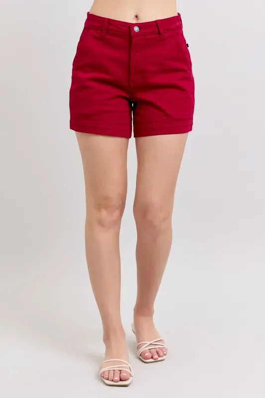 High Waist Tummy Control Garment Dyed Heart Shaped Denim Shorts Judy Blue SCARLET M