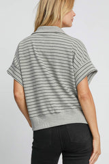 Striped Half Zip Short Sleeve Sweatshirt Umgee