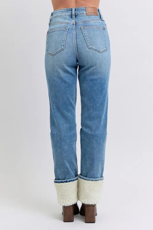 High Waist Shearling Cuff Straight Plus Size Judy Blue