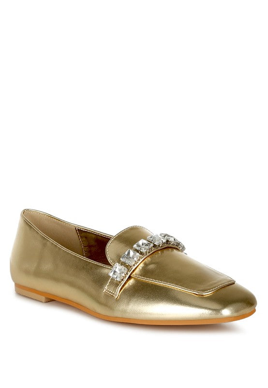 Celosia Metallic Diamante Strap Loafers Rag Company   