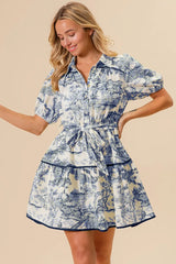 Woven Printed Tiered Dress BiBi NAVY S