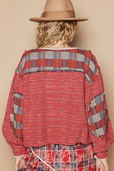 Round Neck Long Sleeve Plaid Shirt POL   