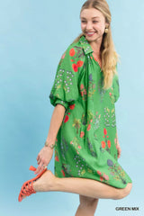 Floral Encyclopedia Print Mini Dress Umgee
