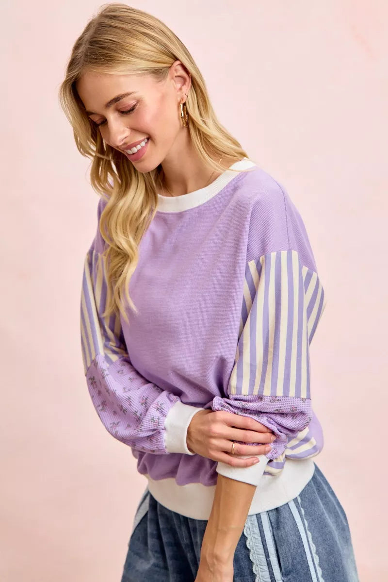 Mix and Match Sweatshirt with Floral Sleeve Striped BiBi