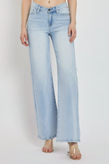 Wide Leg V Dipped Front Waist Jeans Risen   