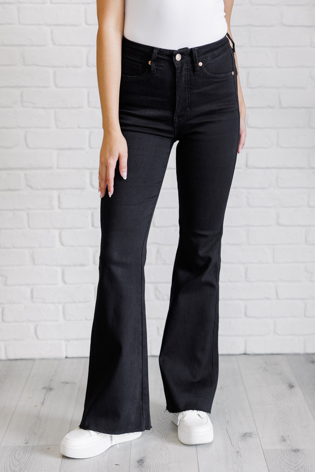 Etta High Rise Control Top Flare Jeans in Black Judy Blue   