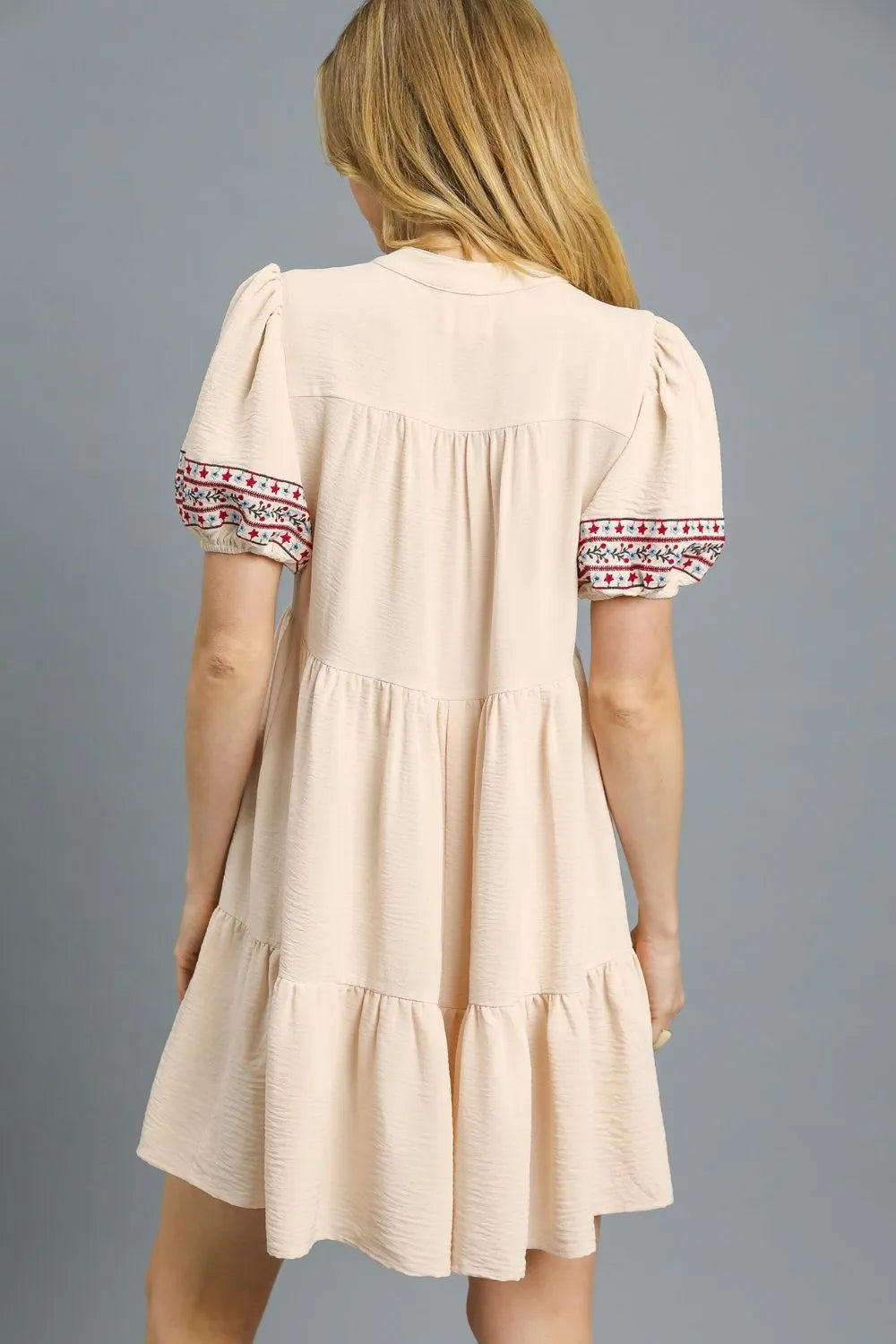 Floral Trim Puff Sleeve Mini Dress Umgee