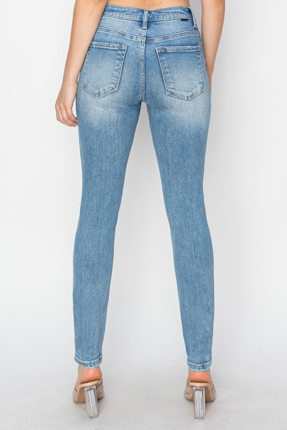 High Rise Knee Distressed Skinny Jeans Risen   