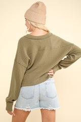 Exposed Seam V-Neck Ribbed Knit Top Very J   