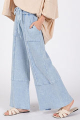 Waffle Textured Wide Leg Mineral Washed Pants Sage + Fig