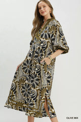 Abstract Floral Print Relaxed Midi Dress Umgee