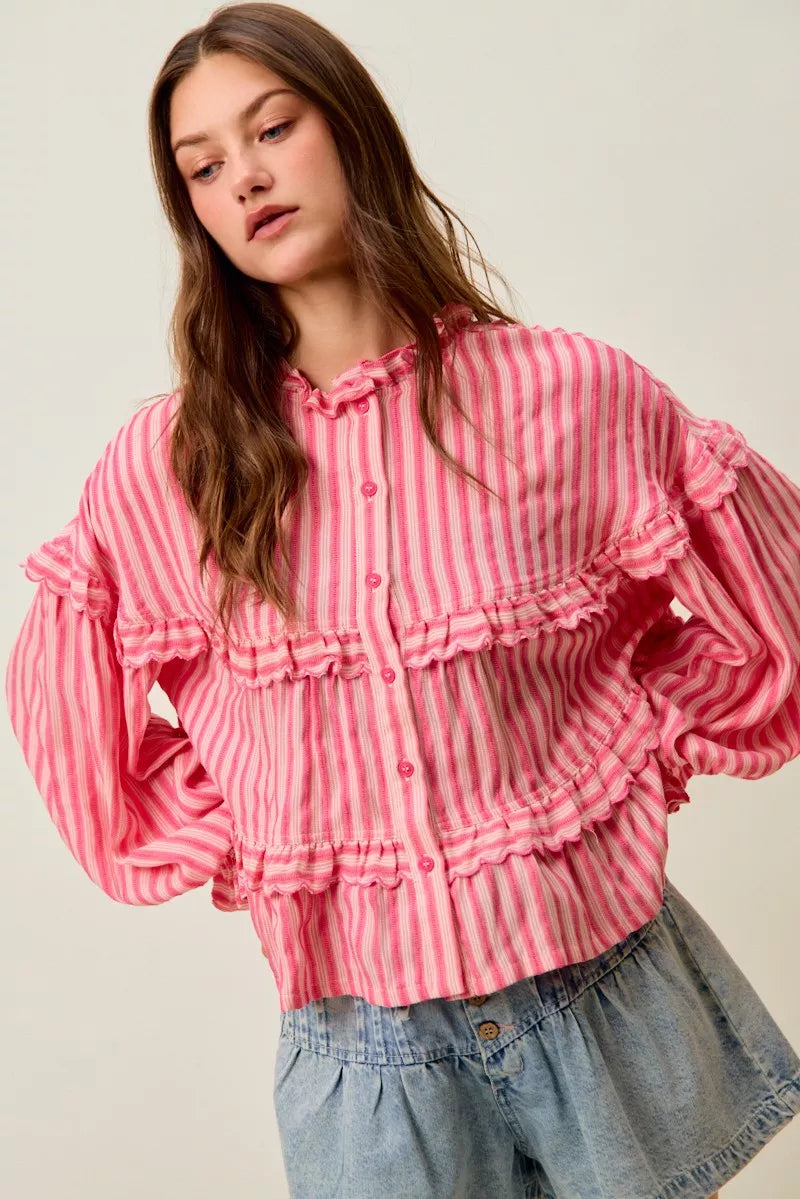 Variegated Stripe Reversible Flowy Boho Blouse So Me