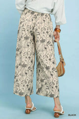 Two Tone Floral Print Pants Umgee
