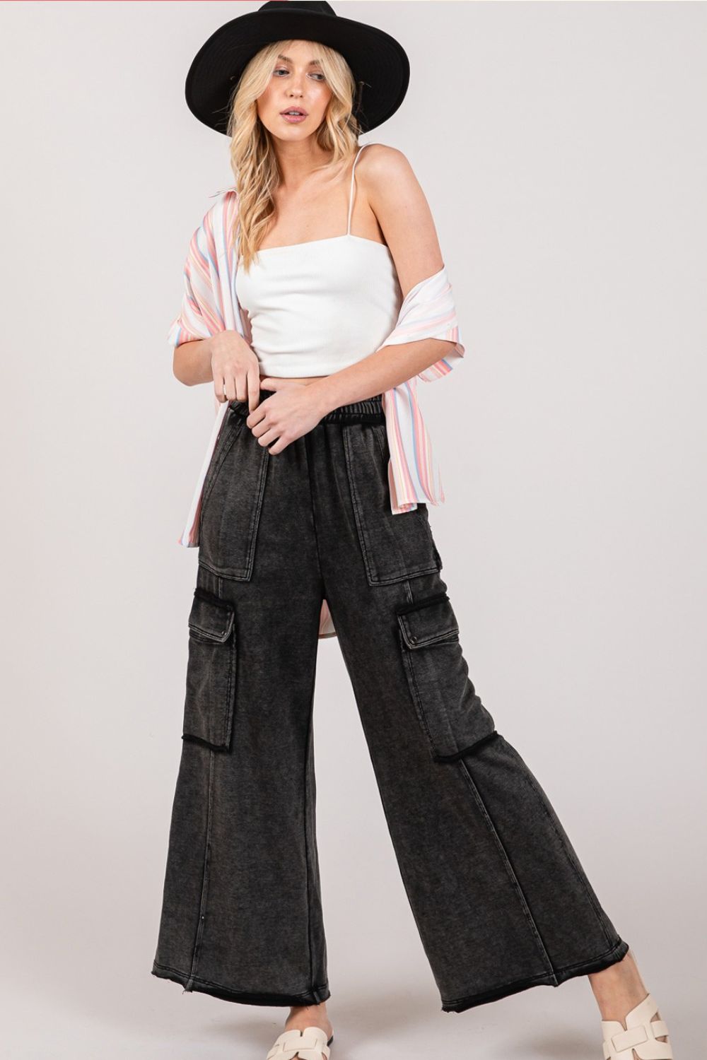 Knit Terry Mineral Wash Wide Leg Pants Sage + Fig   