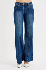Tummy Control Mid Rise Ankle Wide Flare Jeans With Plus Size Risen