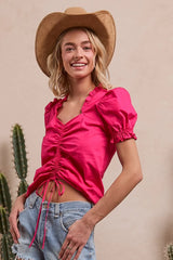 Ruffled Square Neck With Front Ruched Puff Sleeve BiBi