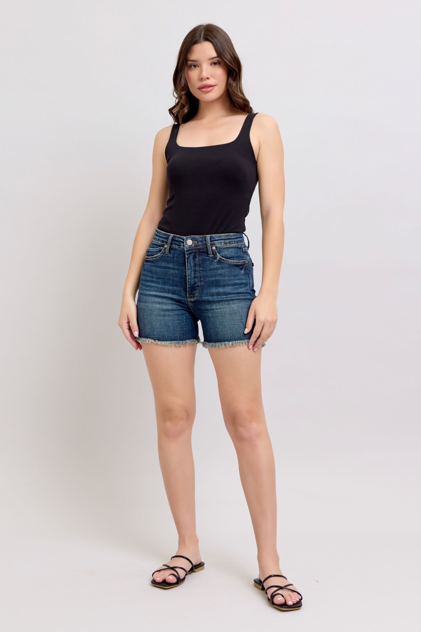 Tummy Control Fray Hem & Shield Back Pockets Denim Shorts Judy Blue