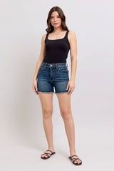 Tummy Control Fray Hem & Shield Back Pockets Denim Shorts Judy Blue