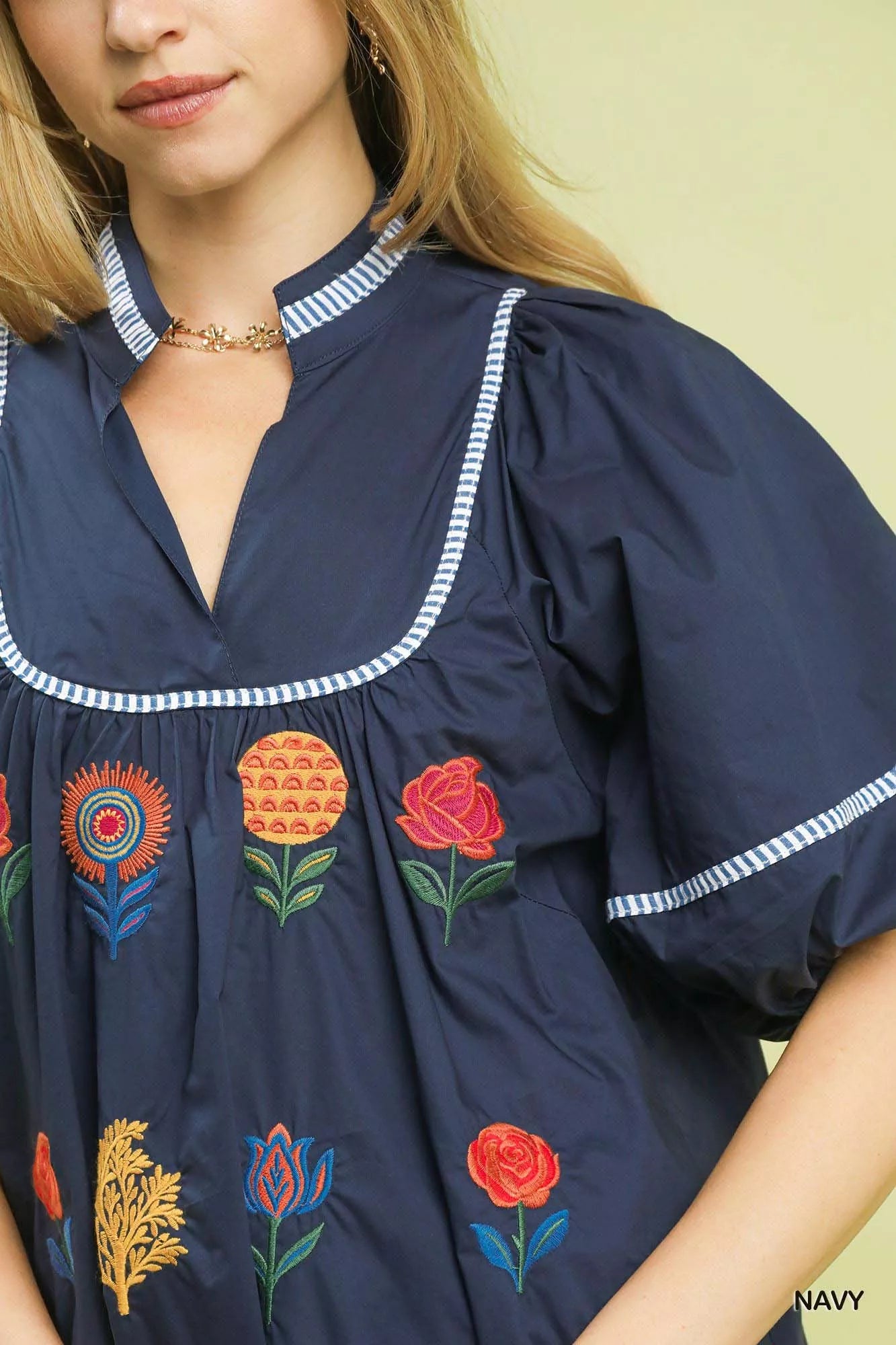 Embroidered Floral Puff Sleeve Top Umgee