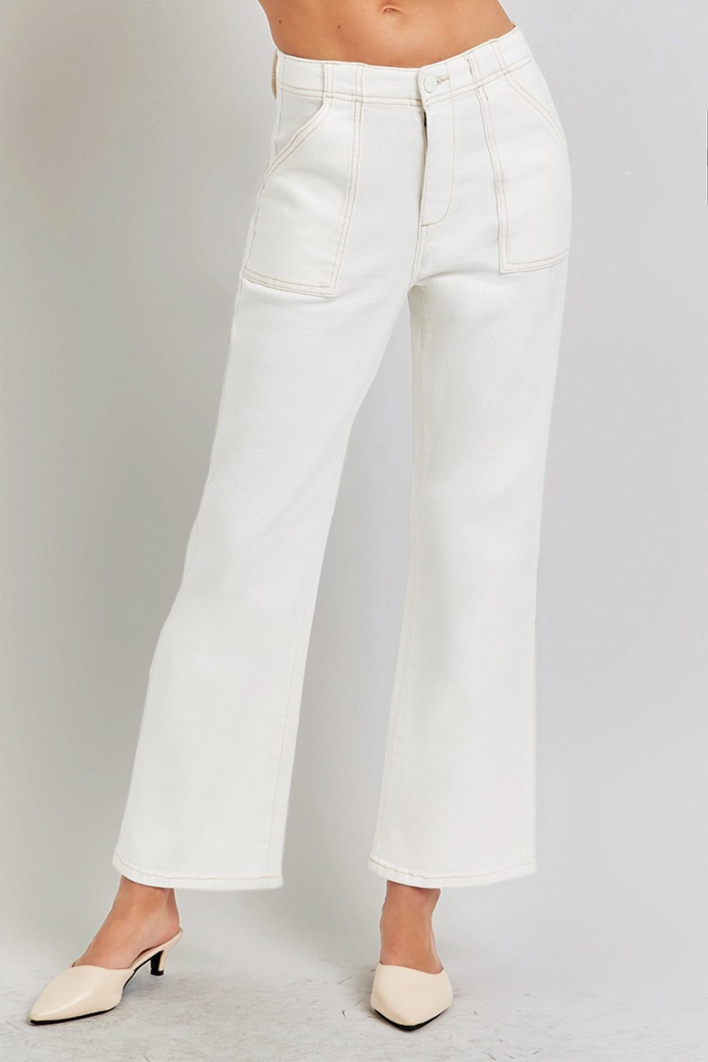 High Rise Ankle Flare Jeans with Patch Pockets Risen   