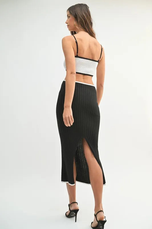 Ribbed Knit Color Block Cutout Midi Dress Mable