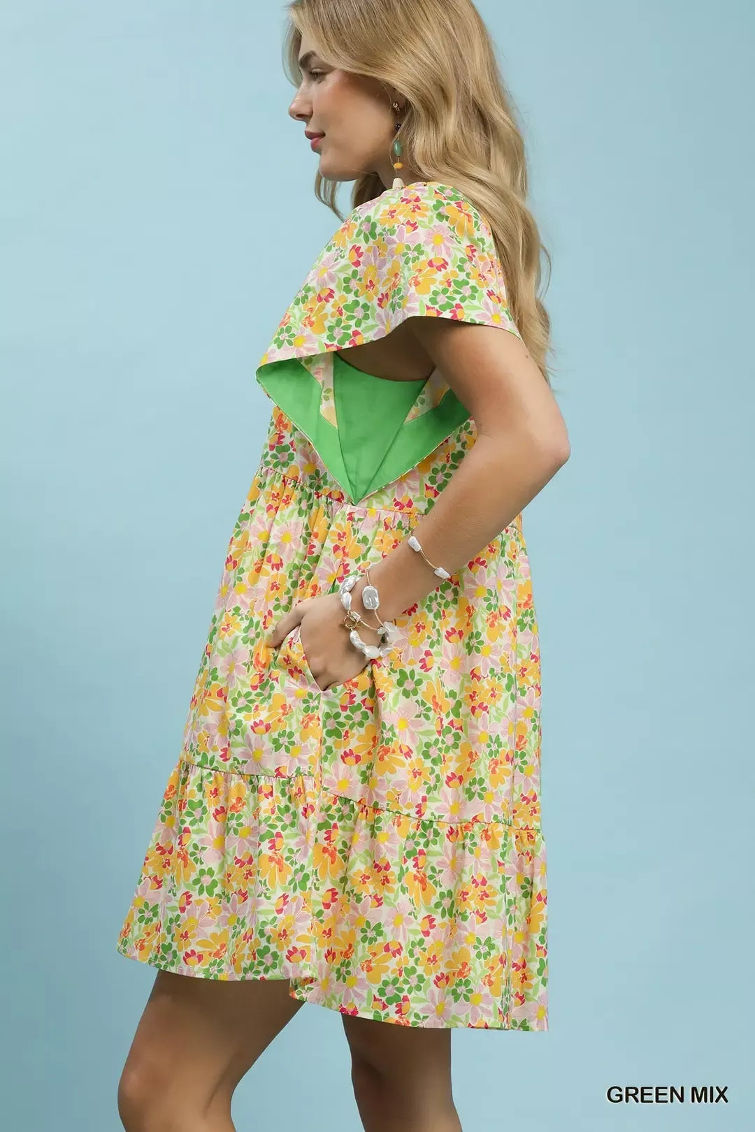 Mix Floral Tiered Mini Dress with Side Pockets Umgee
