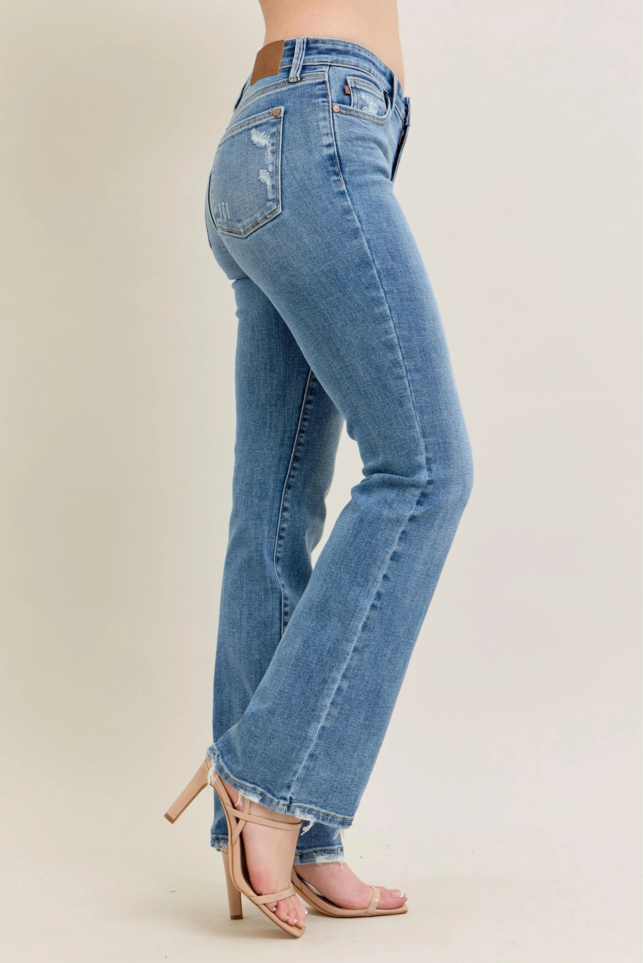 Mid Rise Wash Destroy Hem Bootcut Jeans With Plus Size Judy Blue