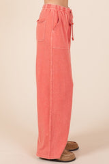 Mineral Wash French Terry Drawstring Wide Leg Pants Mittoshop