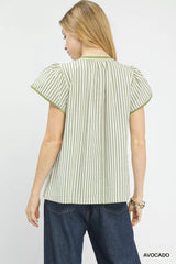 V-Neck Stripe Top with Lace Trim Umgee