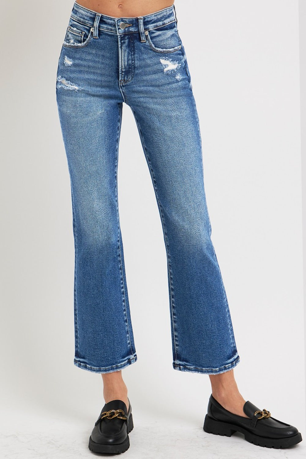 Tummy Control High Rise Crop Bootcut Jeans Risen   