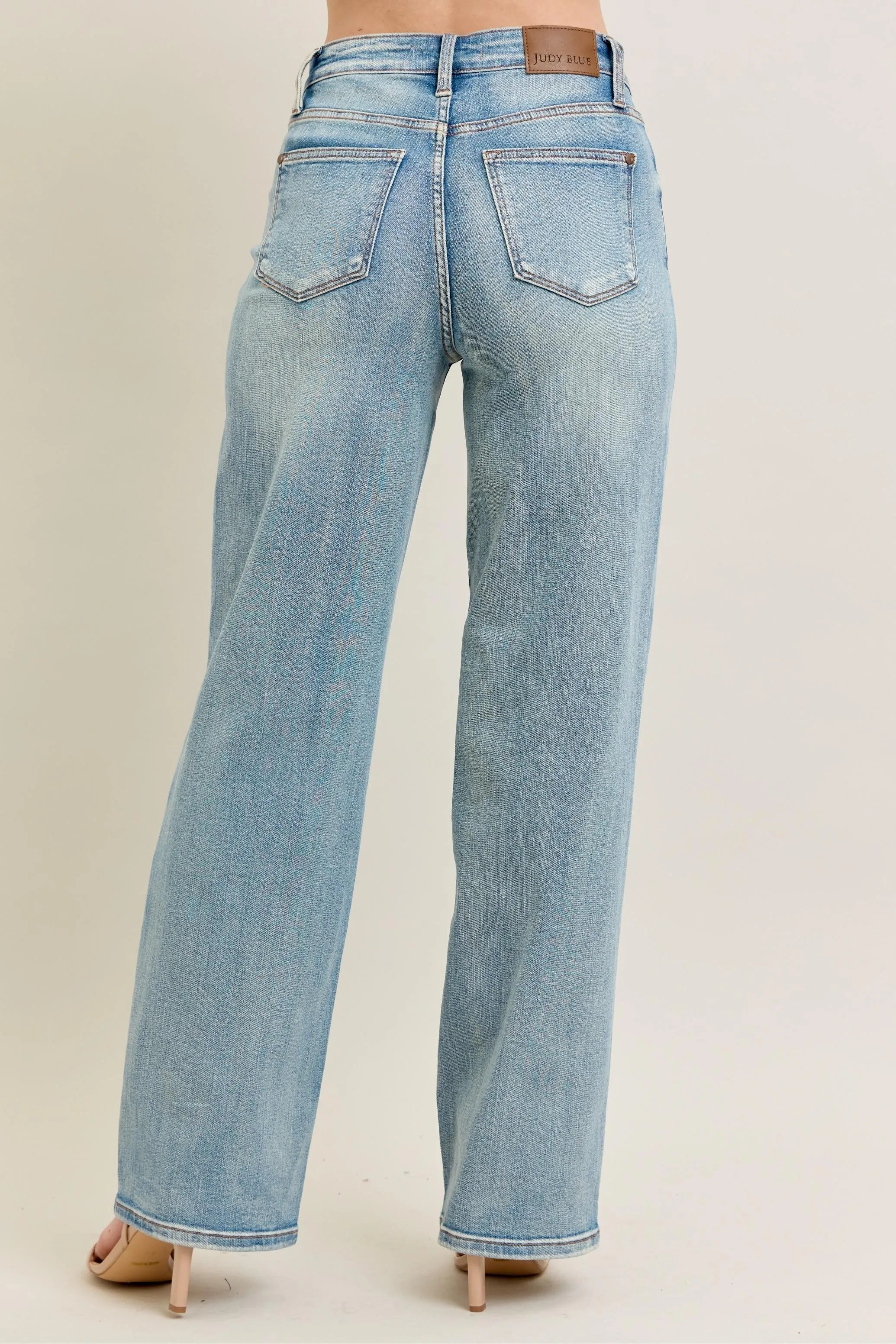 High Waisted Destroy & Knee Patch Straight Jeans With Plus Size Judy Blue
