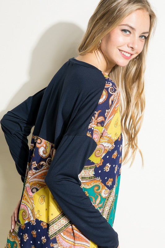 Paisley Mixed Boxy Relaxed Top e Luna   