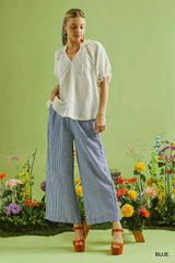 Linen Blend Striped Wide Leg Pants Umgee