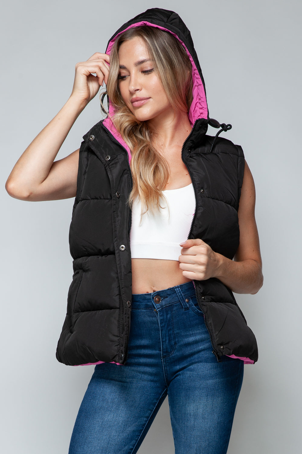 Snap and Zip Closure Hooded Vest Snobbish   