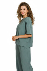 Ribbed Round Neck Tee & Pants Set ZENANA
